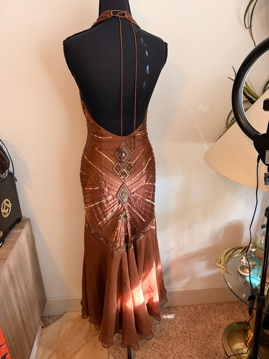 Sue Wong Silk beaded evening Gown