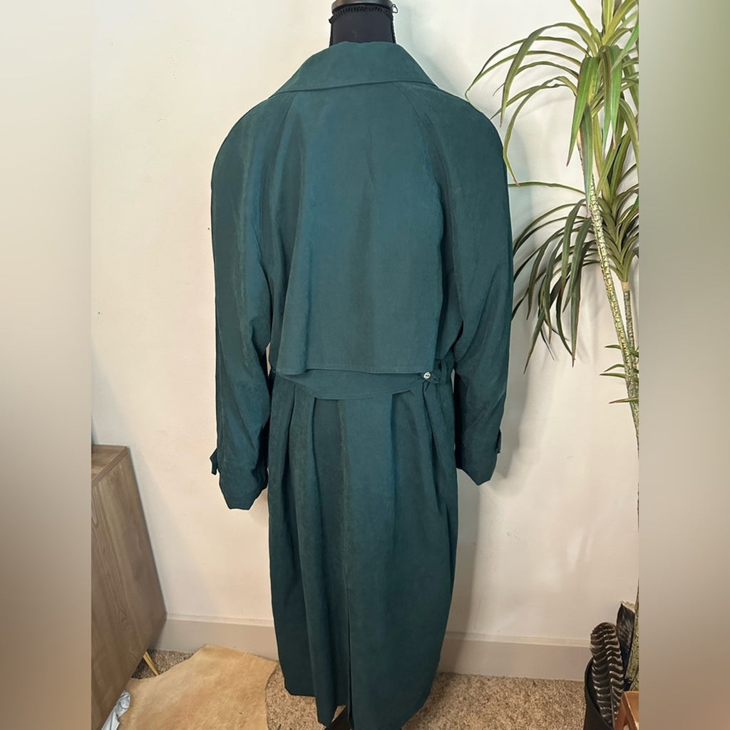 London fog, green suede, maxi, trenchcoat double breasted with belt 10