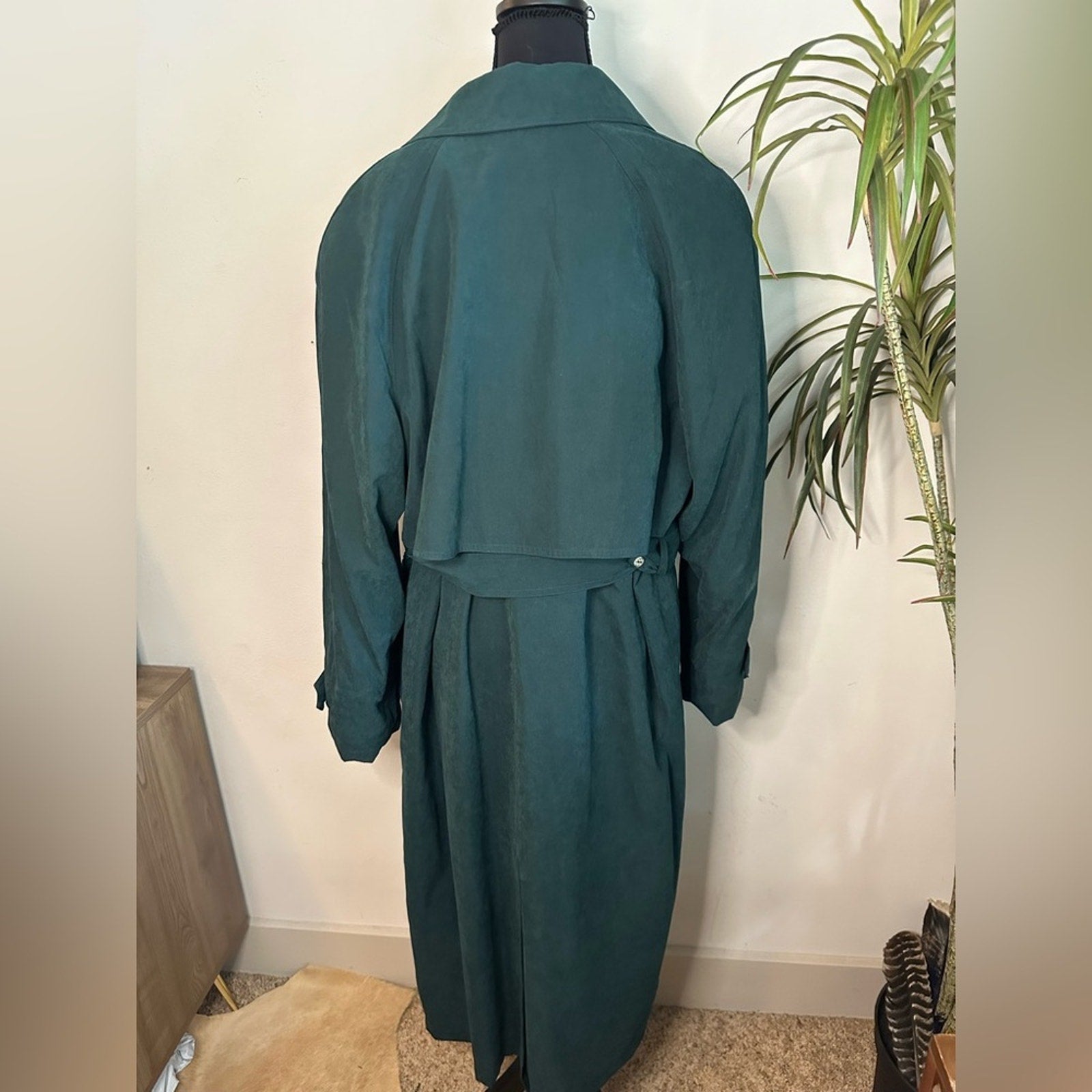 London fog, green suede, maxi, trenchcoat double breasted with belt 10