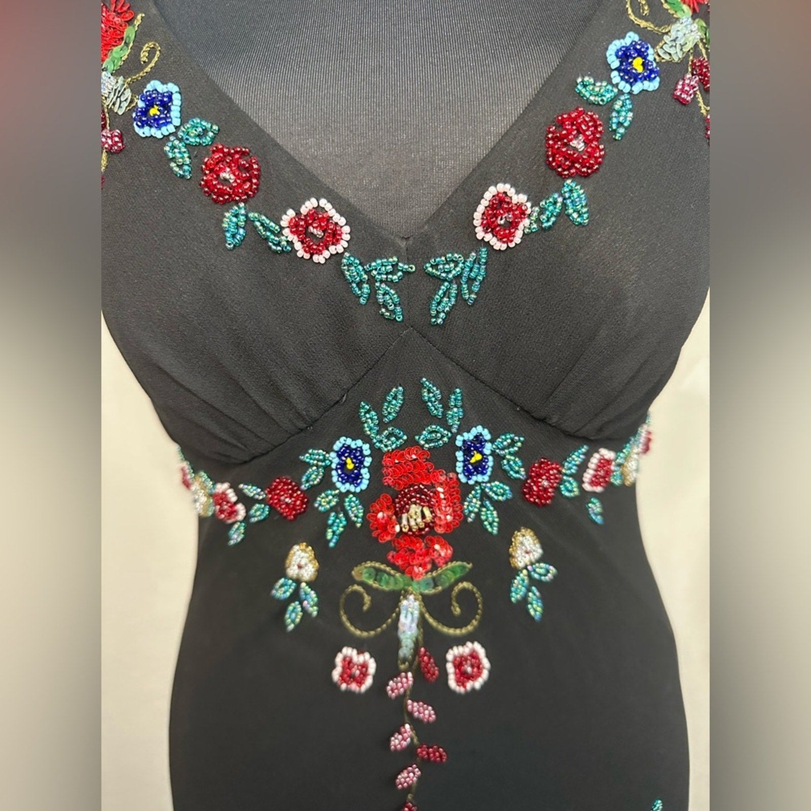 Sue Wong vintage silk beaded asymmetrical midi dress Y2K 90s style Fairycore