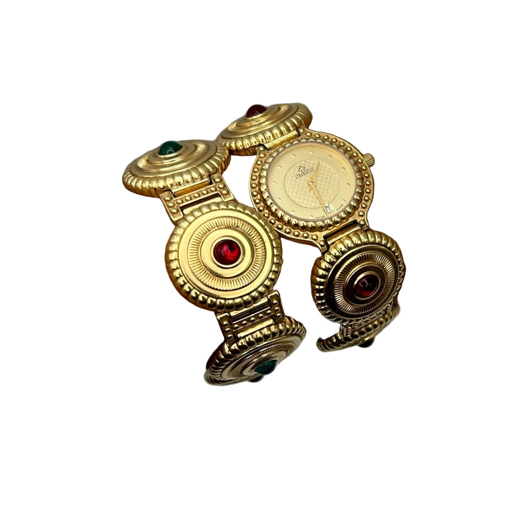 Vintage Girarducci 1960s gold plated jewel double bracelet watch stack sapphire