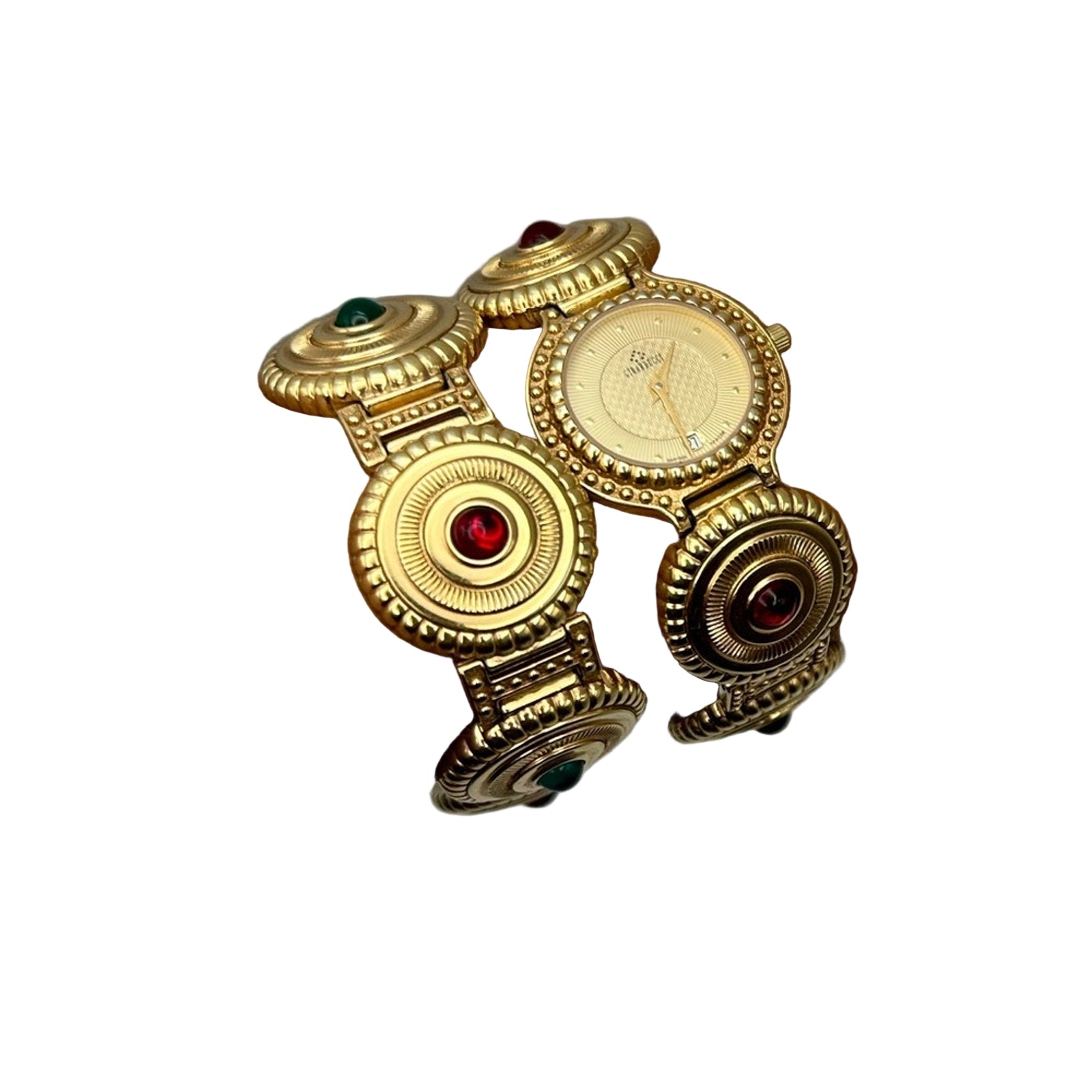 Vintage Girarducci 1960s gold plated jewel double bracelet watch stack sapphire