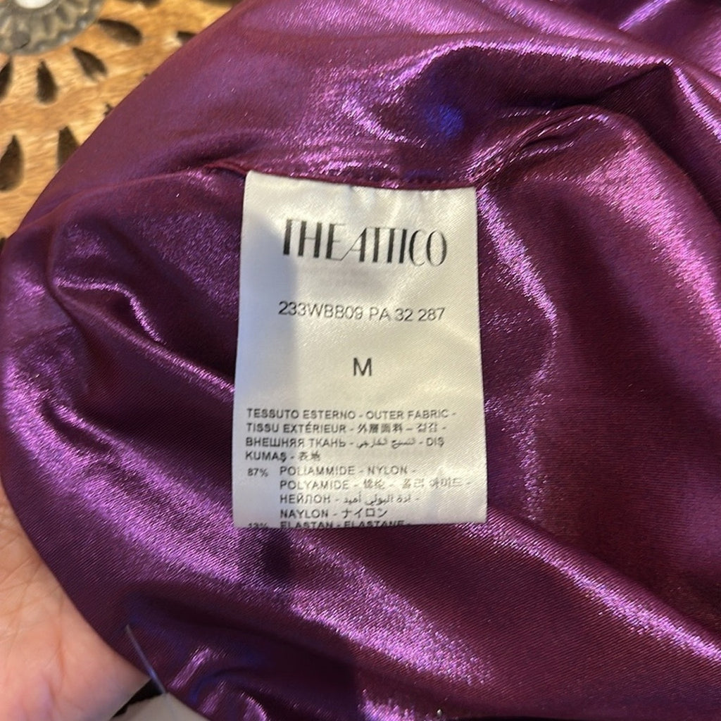 The ATTICO Metallic lavender purple swimsuit cover up low rise, mini skirt, M