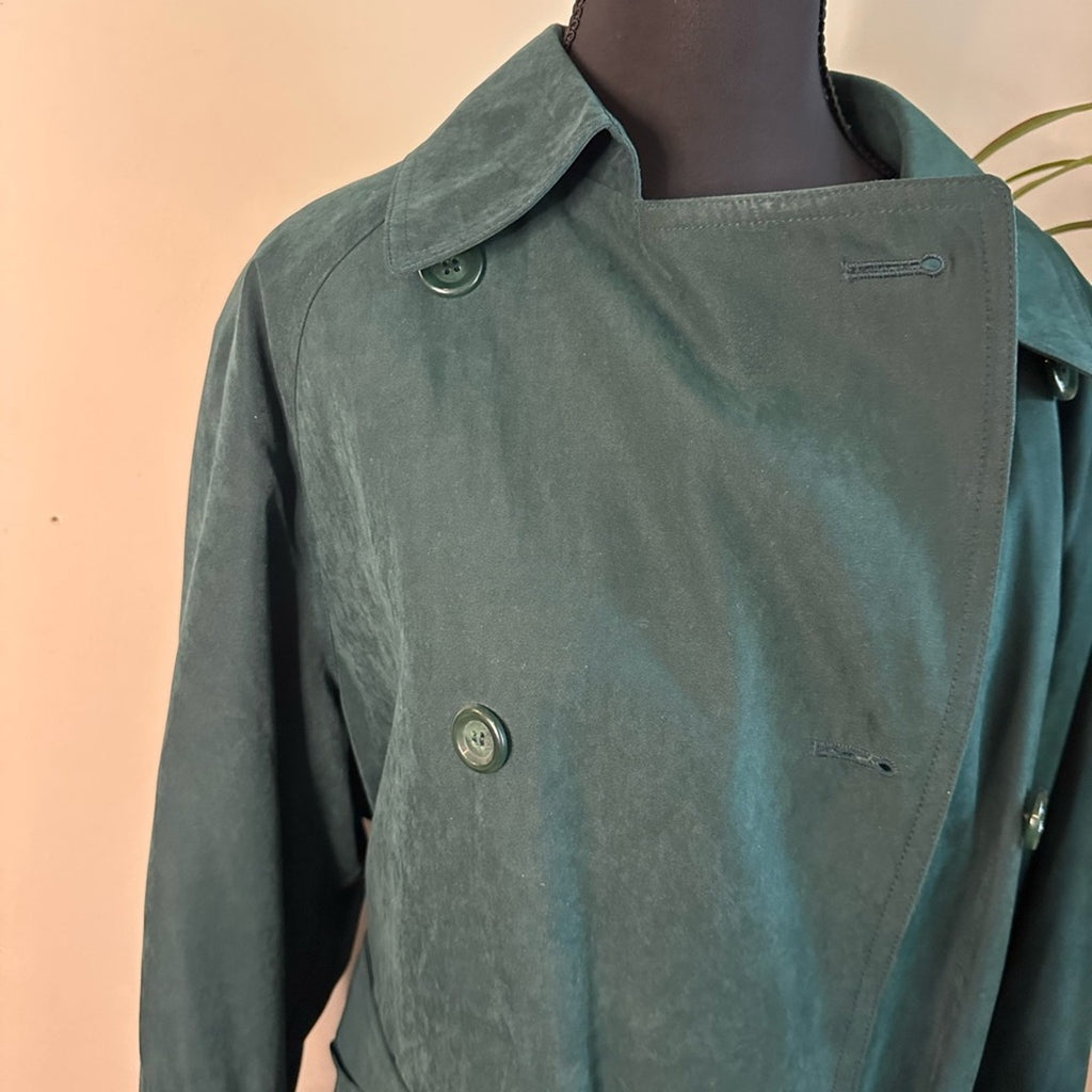 London fog, green suede, maxi, trenchcoat double breasted with belt 10