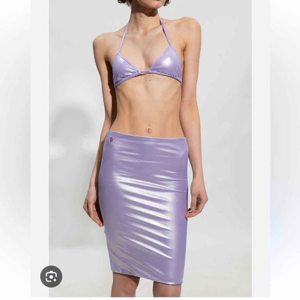 The ATTICO Metallic lavender purple swimsuit cover up low rise, mini skirt, M