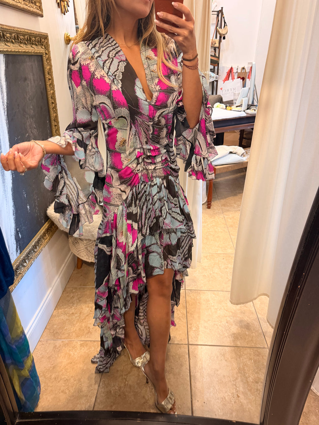 Roberto Cavalli ruffle high low dress