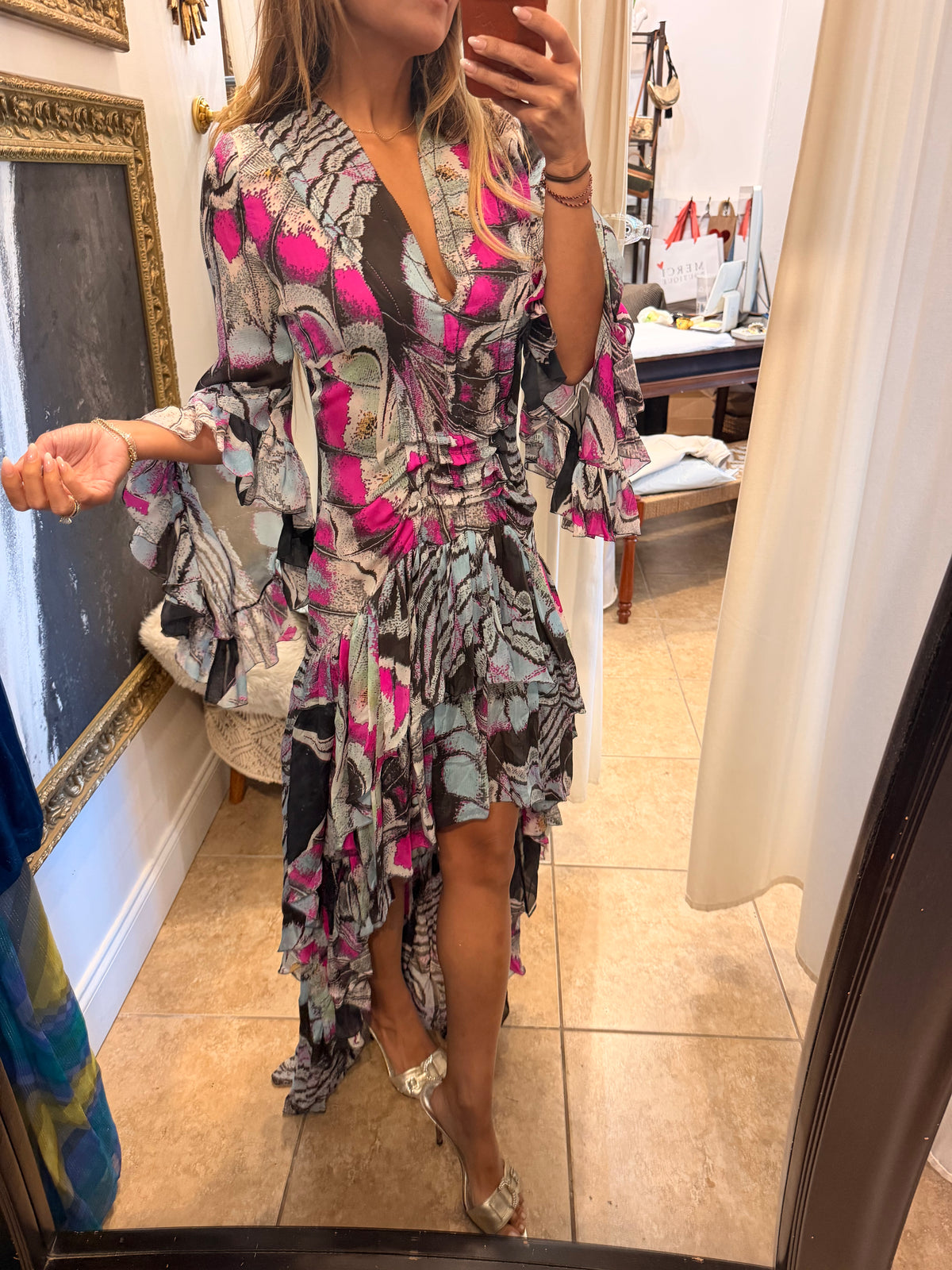 Roberto Cavalli ruffle high low dress