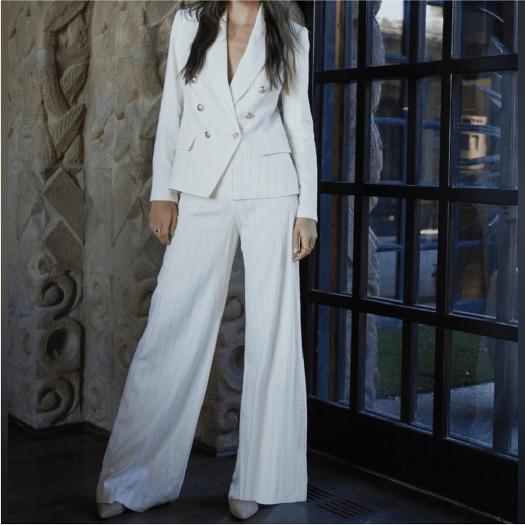 L’AGENCE Kenzie striped Blazer and Pilar striped pants LINEN SUIT set S, XS