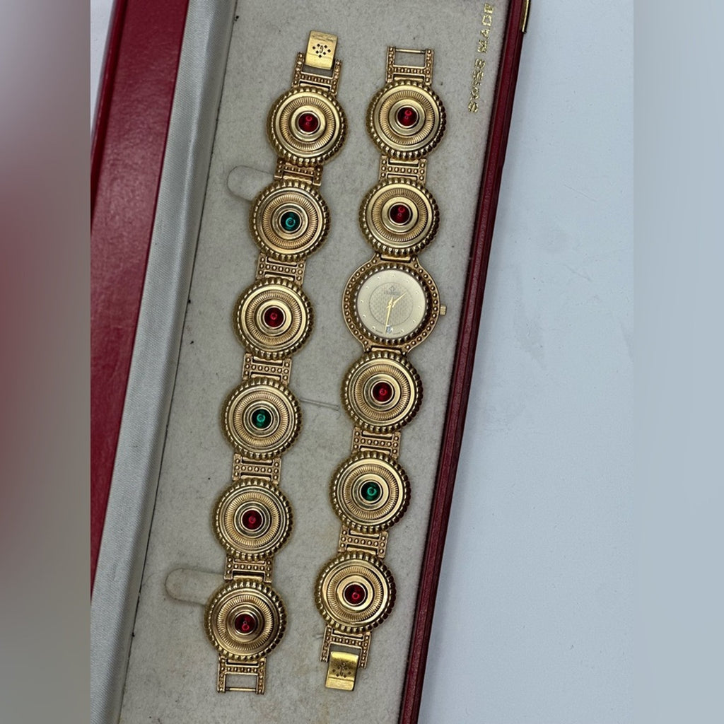 Vintage Girarducci 1960s gold plated jewel double bracelet watch stack sapphire