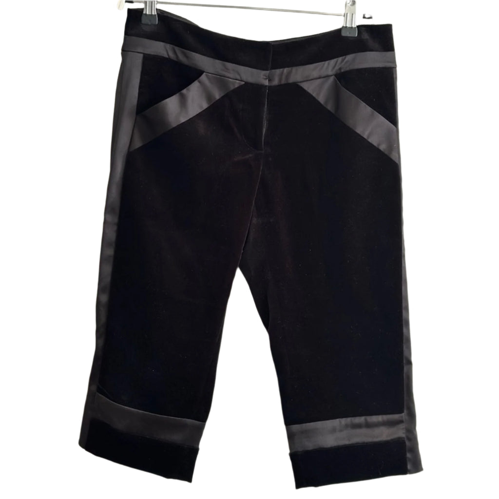 Diane Von Furstenburg velvet low rise capri pants black cropped pants satin trim