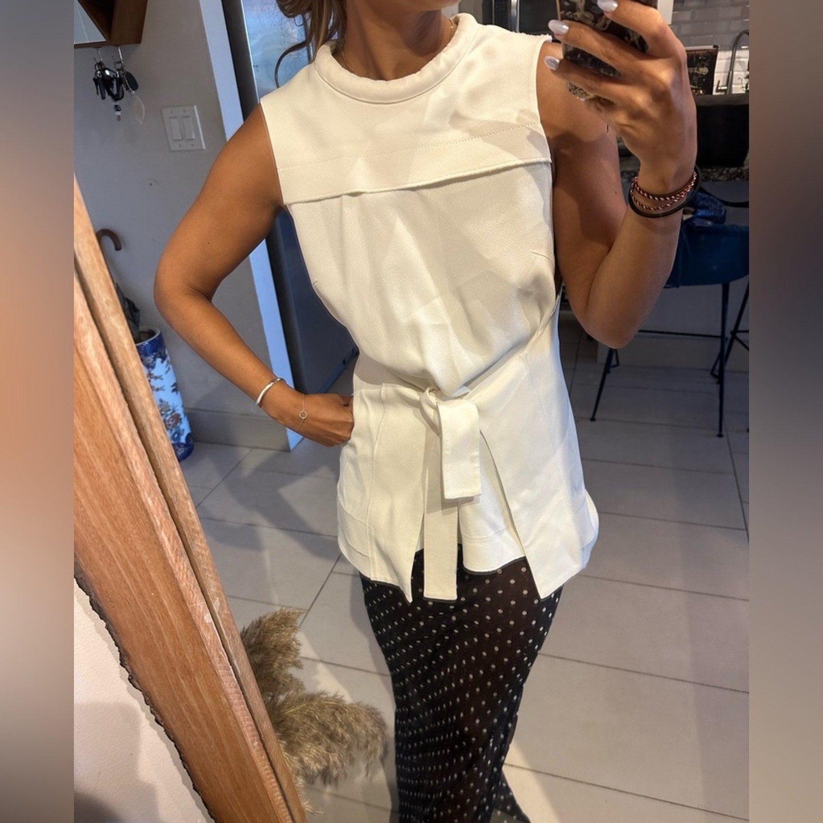 White Crepe Proenza Schoeler wrap top size 6