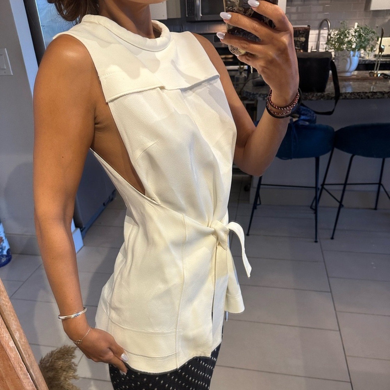 White Crepe Proenza Schoeler wrap top size 6