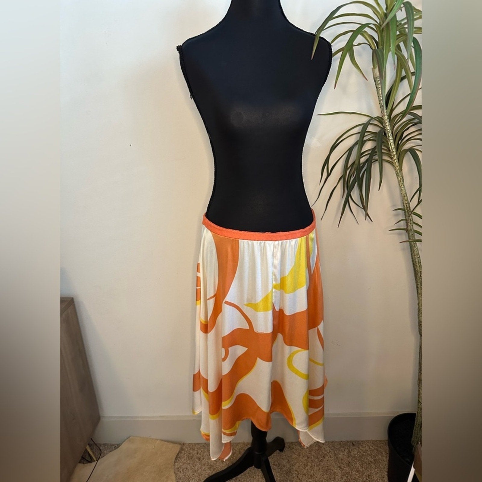 Vintage Bebe Silk asymmetrical drop waste midi skirt Y2K 2000s