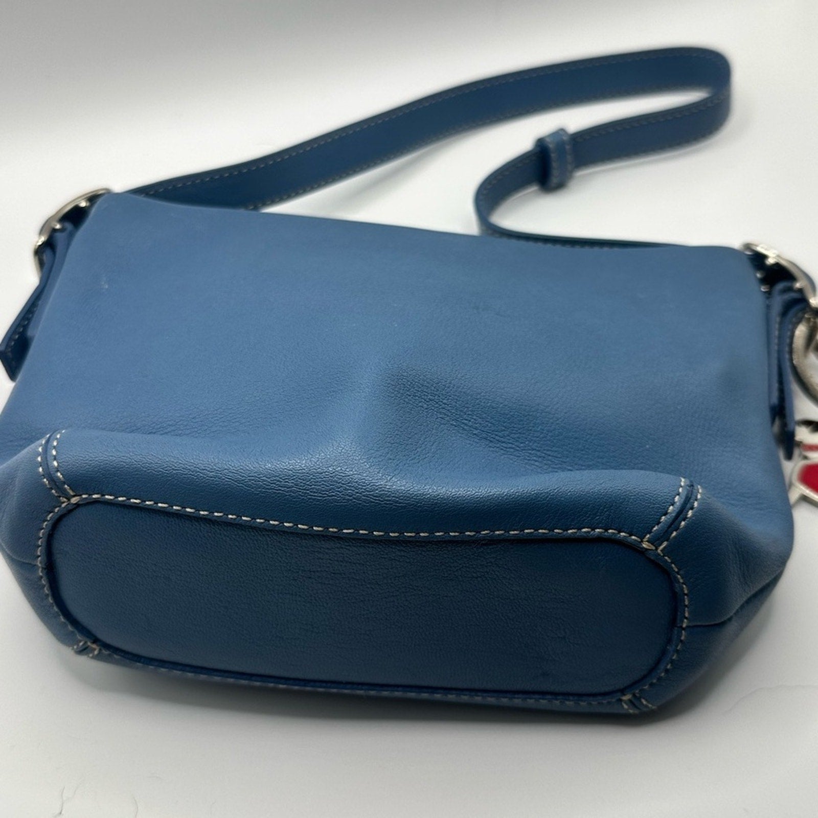Vintage Y2K 90s Coach mini shoulder bag baby blue leather with charm