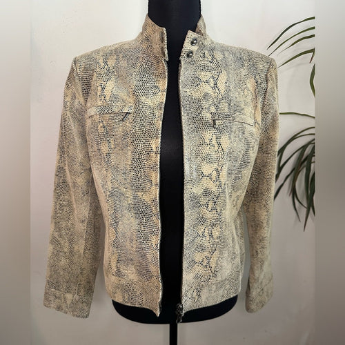 Alfani Leather snakeskin boxy double zipper high collar jacket small