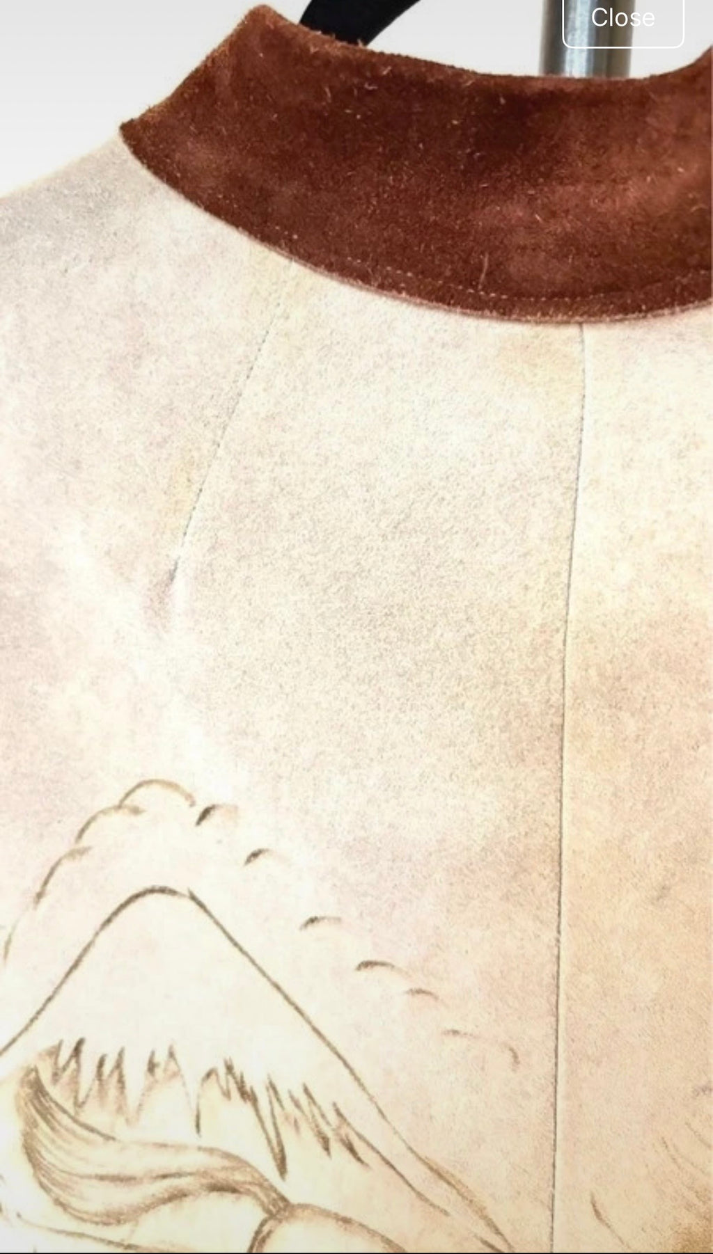 Vintage 70s Pyrography Suede western fringe cape