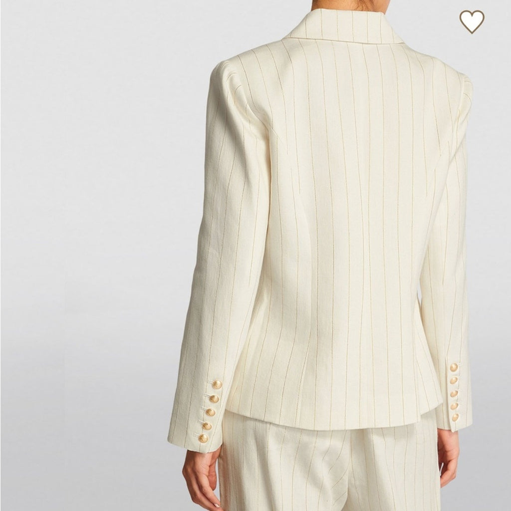 L’AGENCE Kenzie striped Blazer and Pilar striped pants LINEN SUIT set S, XS