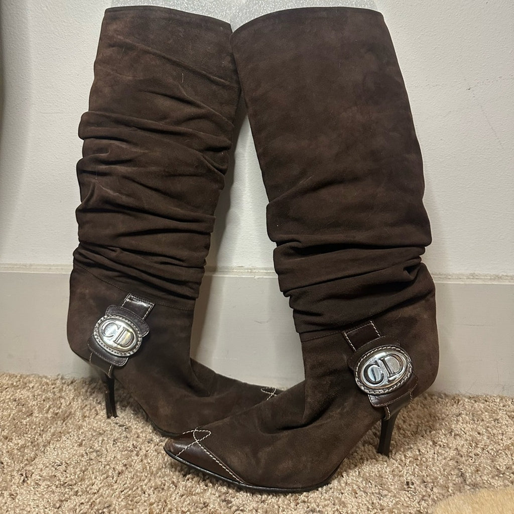 Vintage Christian Brown suede Dior boots 36.5 knee high western style boot