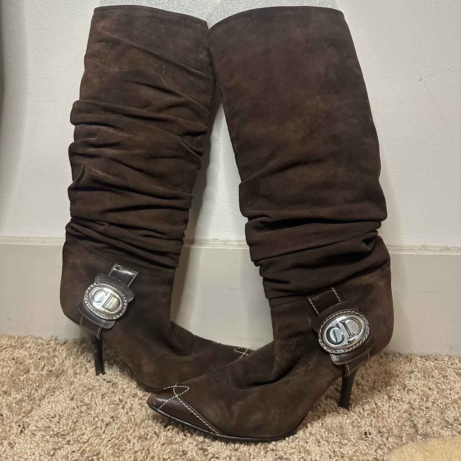 Vintage Christian Brown suede Dior boots 36.5 knee high western style boot