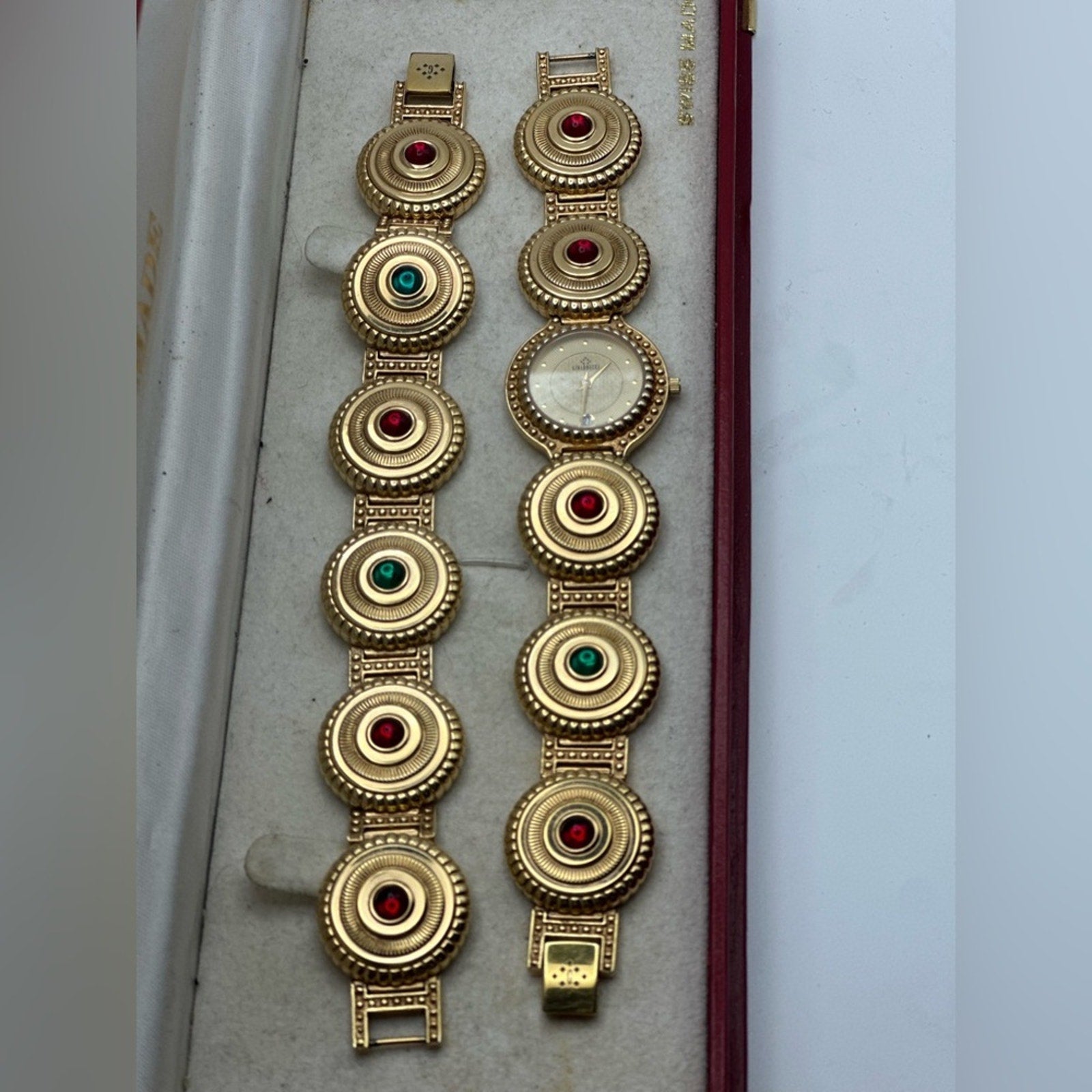 Vintage Girarducci 1960s gold plated jewel double bracelet watch stack sapphire