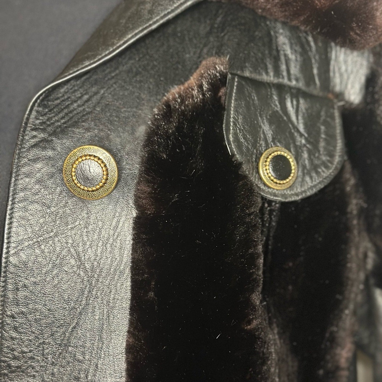 Vintage 70s Tolchinsky Brown Fur & Black Leather Trench Coat Belted Boho Jacket