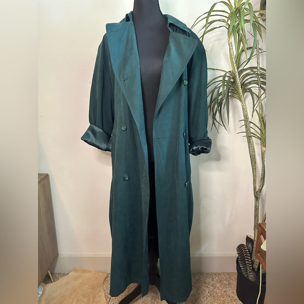 London fog, green suede, maxi, trenchcoat double breasted with belt 10