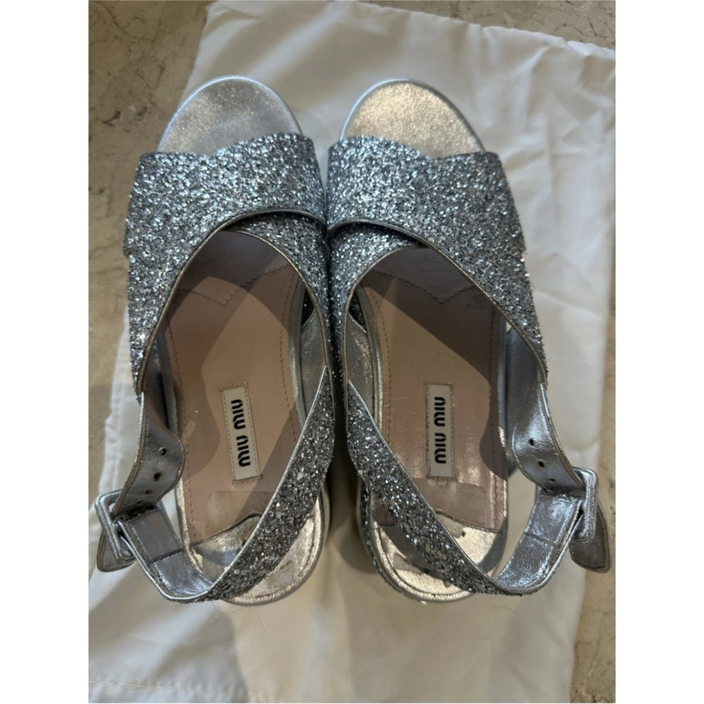 Miu Miu Silver Glitter Women's platform Sandals