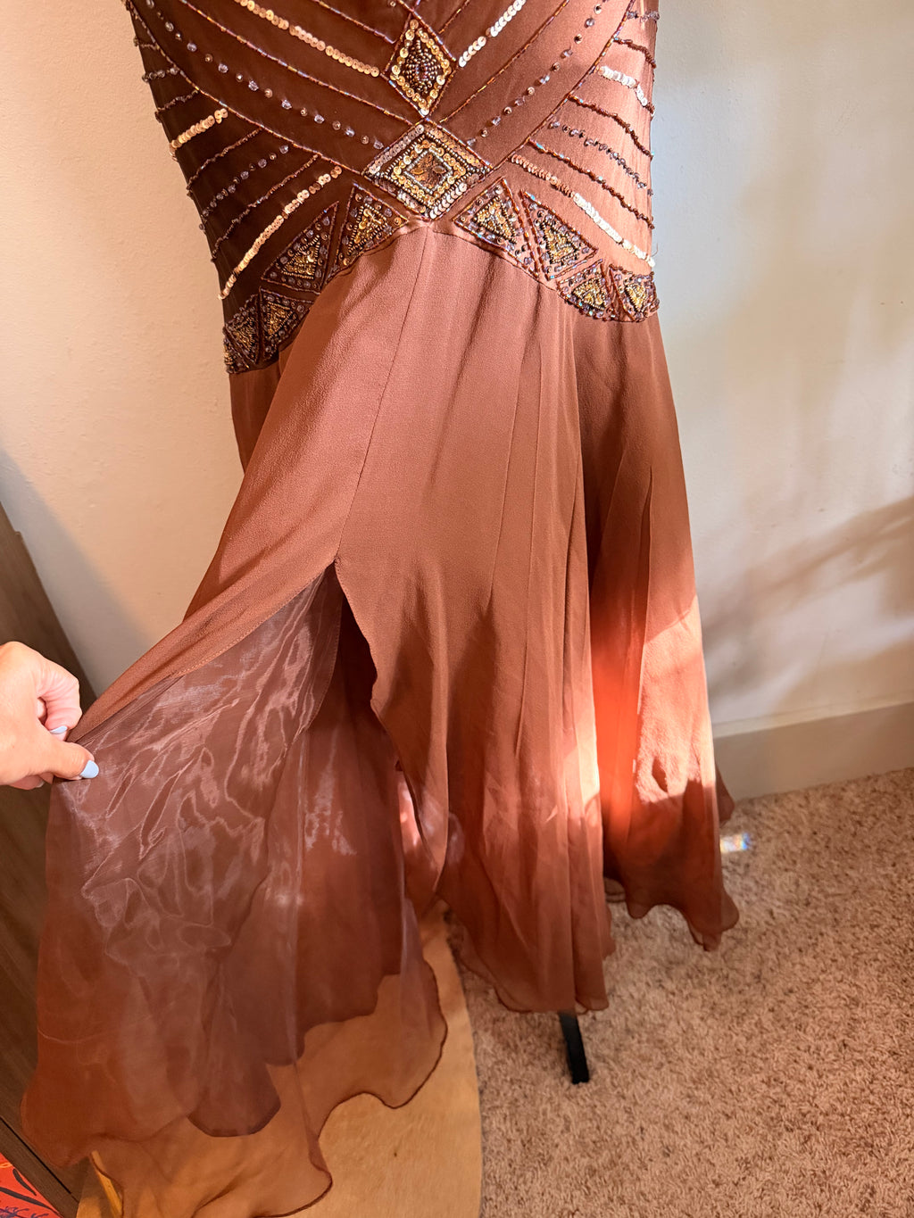Sue Wong Silk beaded evening Gown