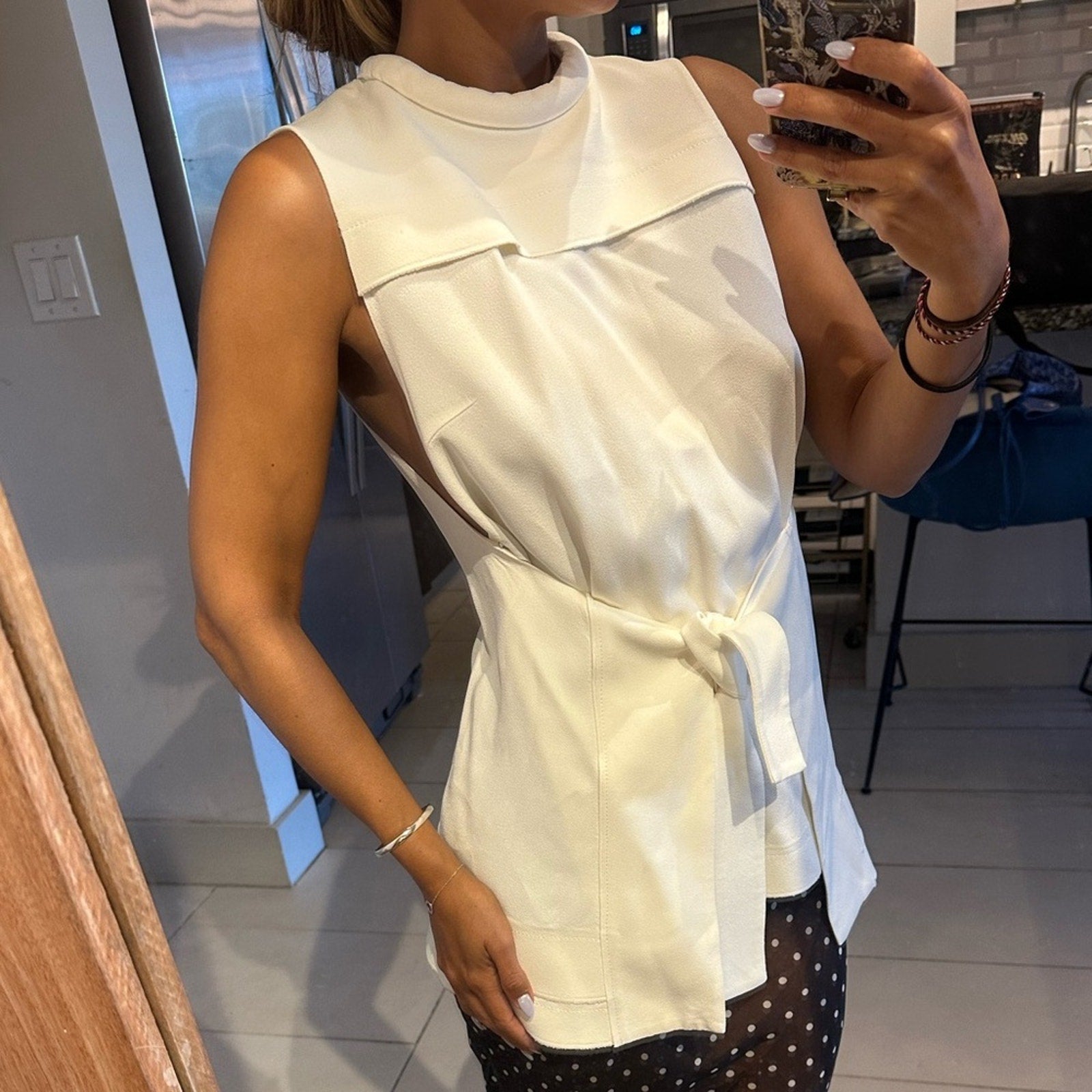 White Crepe Proenza Schoeler wrap top size 6