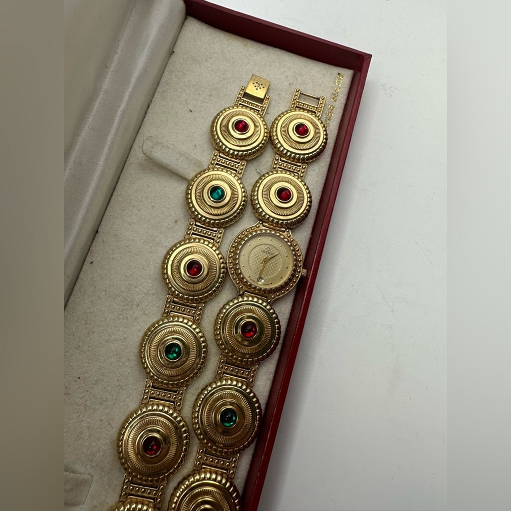 Vintage Girarducci 1960s gold plated jewel double bracelet watch stack sapphire