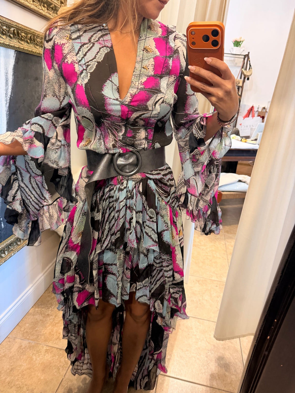 Roberto Cavalli ruffle high low dress