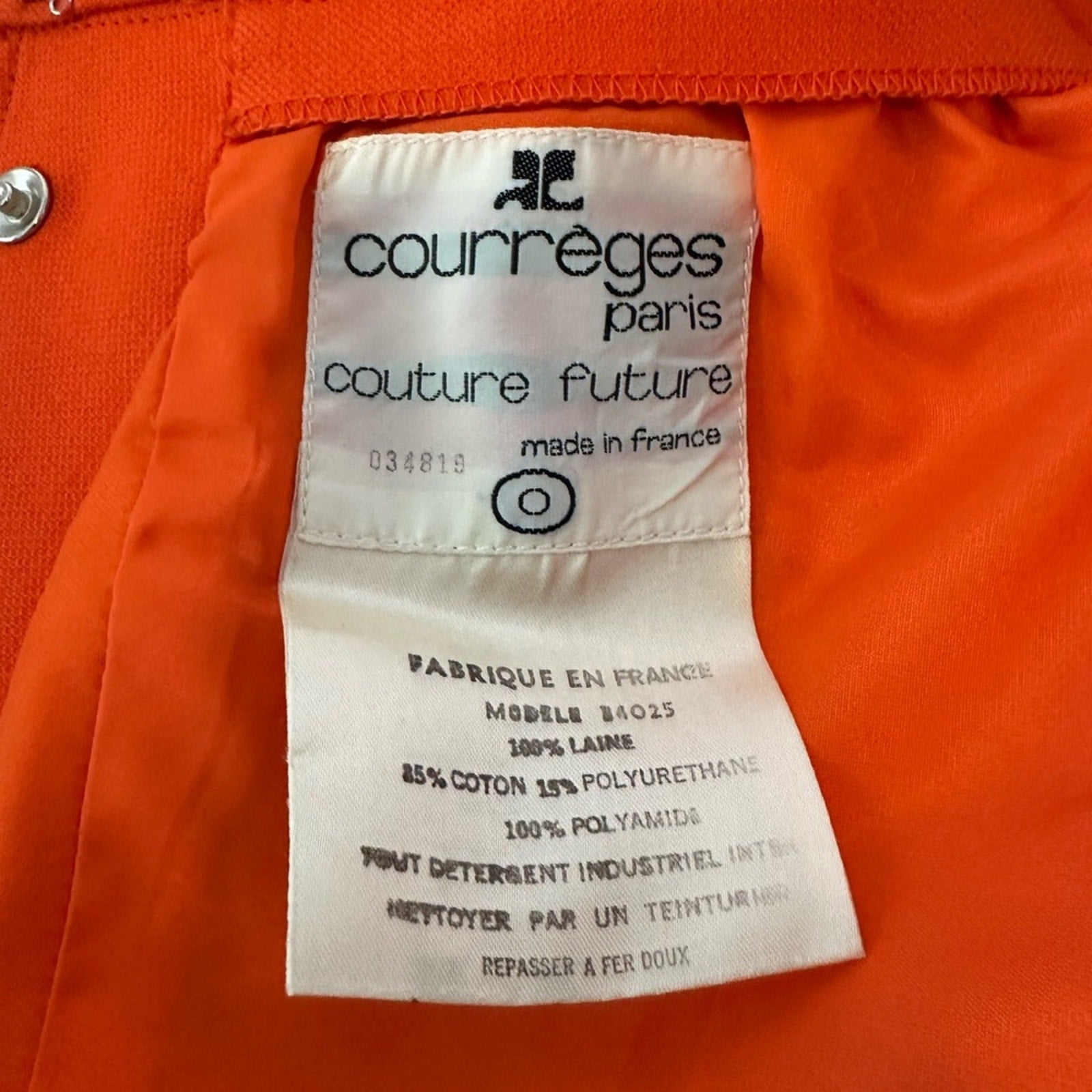 Vintage 1960 Andre Courreges orange wool maxi skirt leather trim high waist maxi