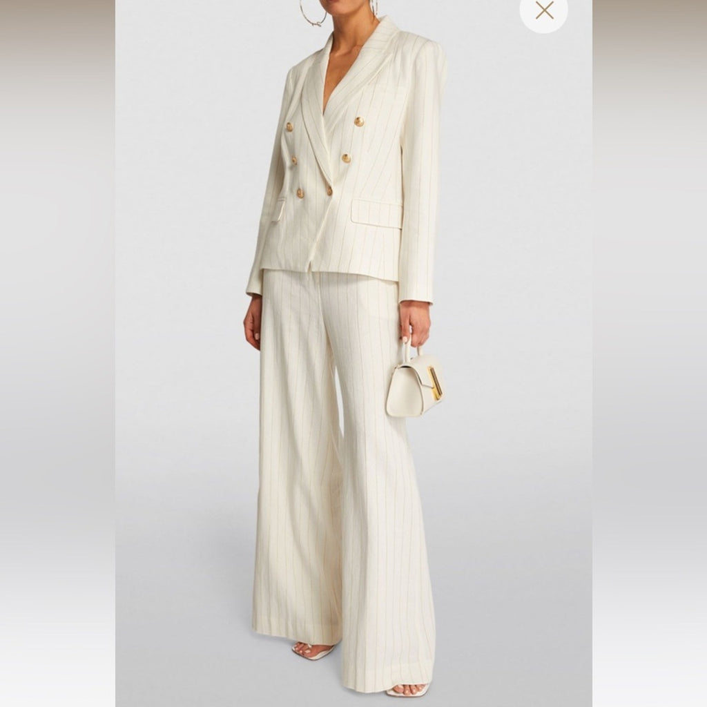 L’AGENCE Kenzie striped Blazer and Pilar striped pants LINEN SUIT set S, XS