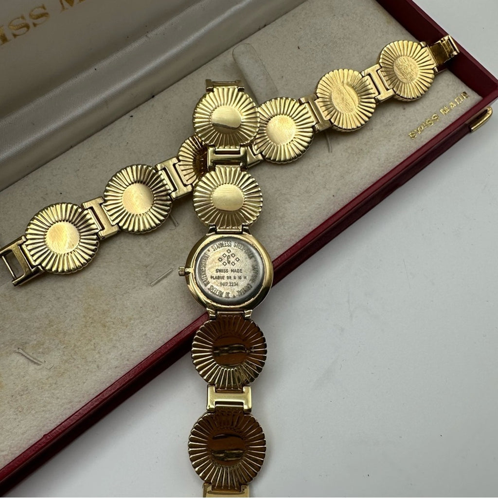 Vintage Girarducci 1960s gold plated jewel double bracelet watch stack sapphire