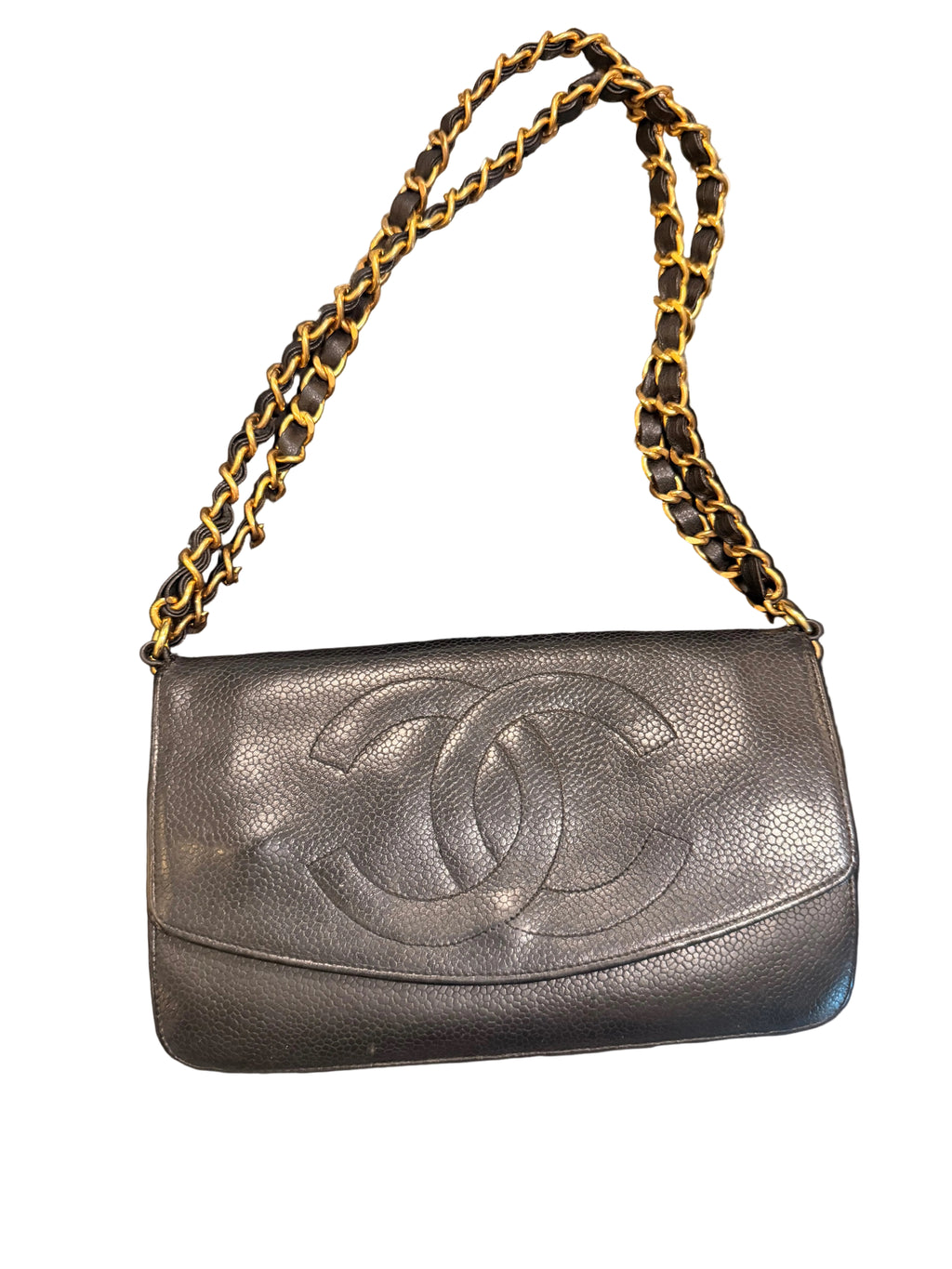 Chanel 1980s wallet on chain caviar leather