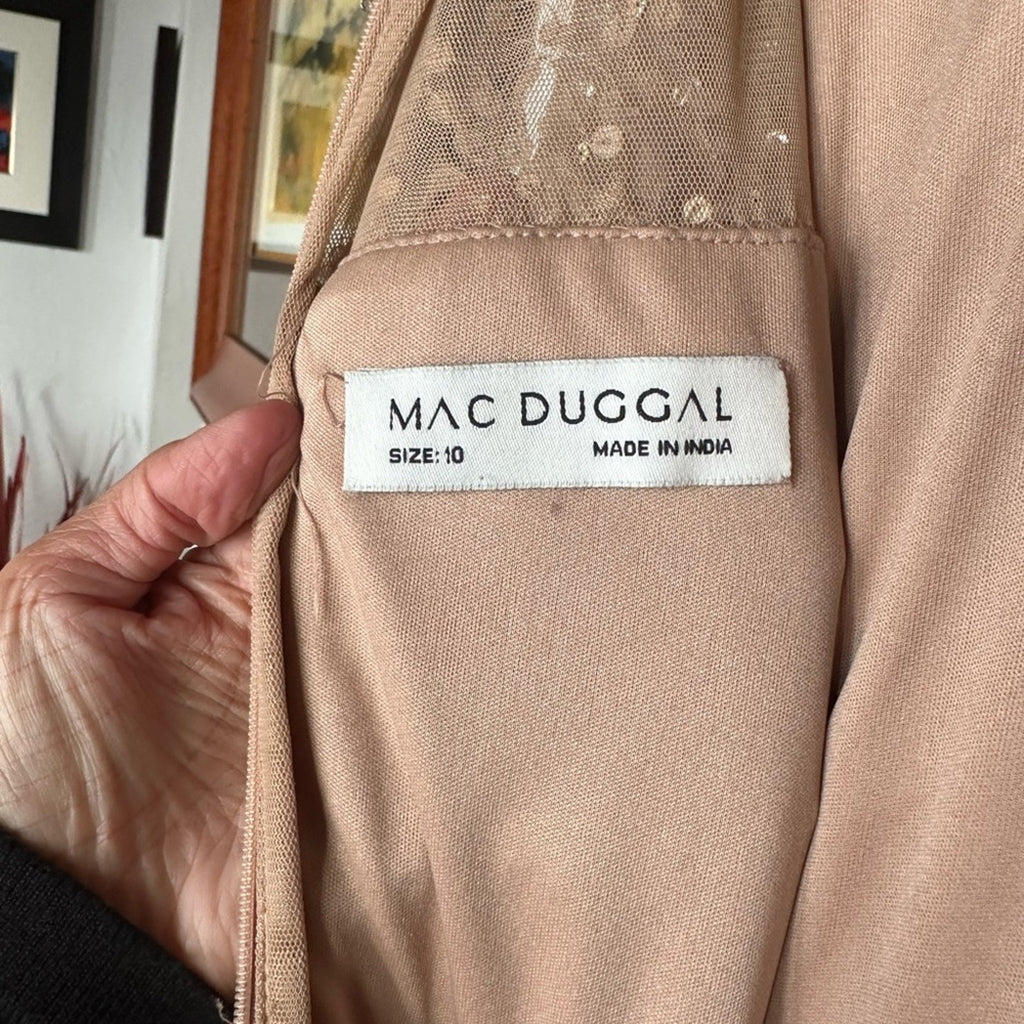 Mac Duggal Illusion Neck Sequin Gown blush pink silver beaded formal dress