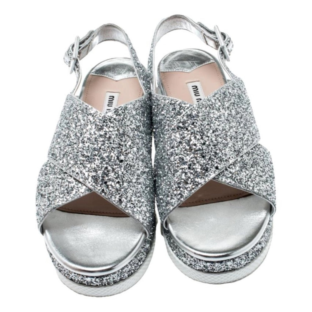 Miu Miu Silver Glitter Women's platform Sandals