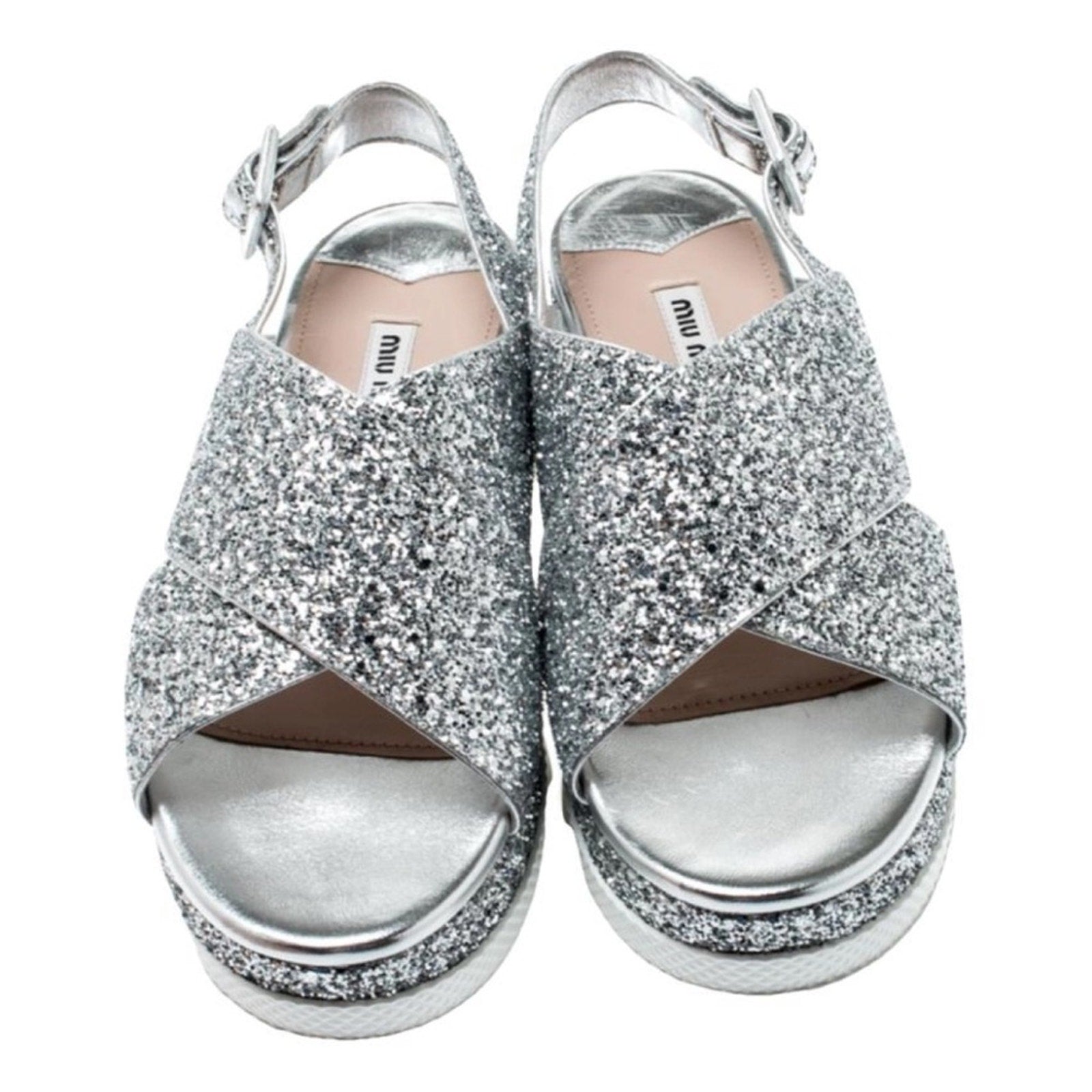 Miu Miu Silver Glitter Women's platform Sandals