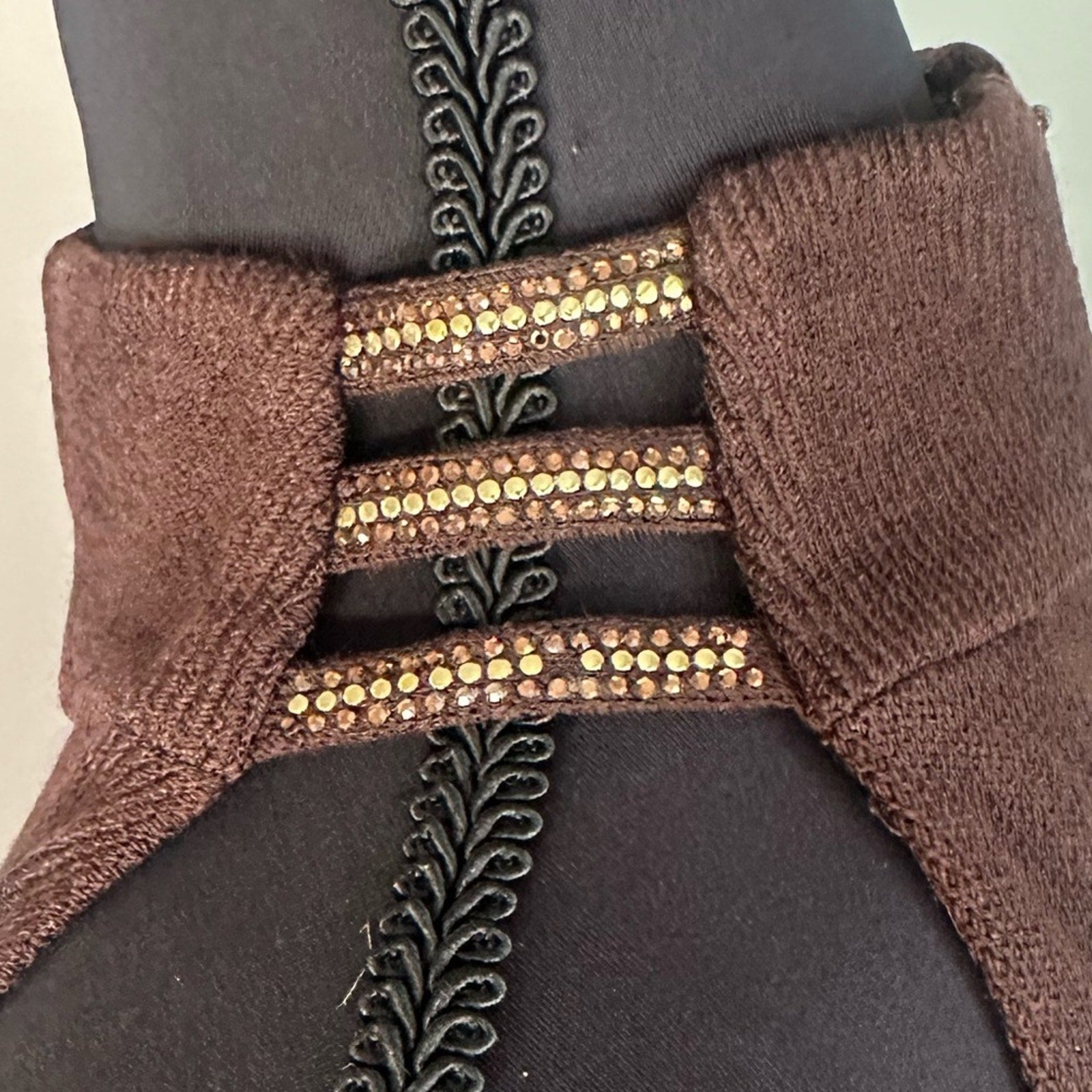 St. John Evening Knit mock neck gown rhinestone collar chocolate brown dress 4