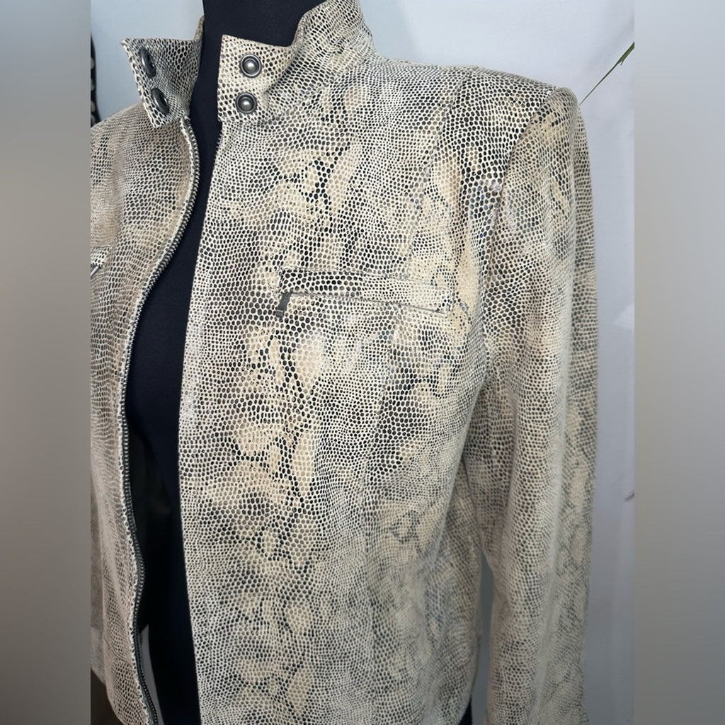 Alfani Leather snakeskin boxy double zipper high collar jacket small