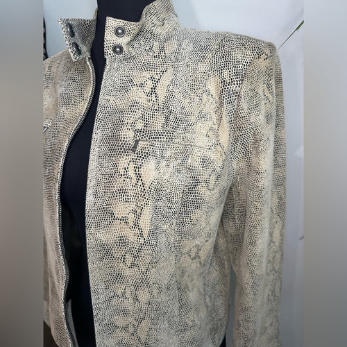 Alfani Leather snakeskin boxy double zipper high collar jacket small