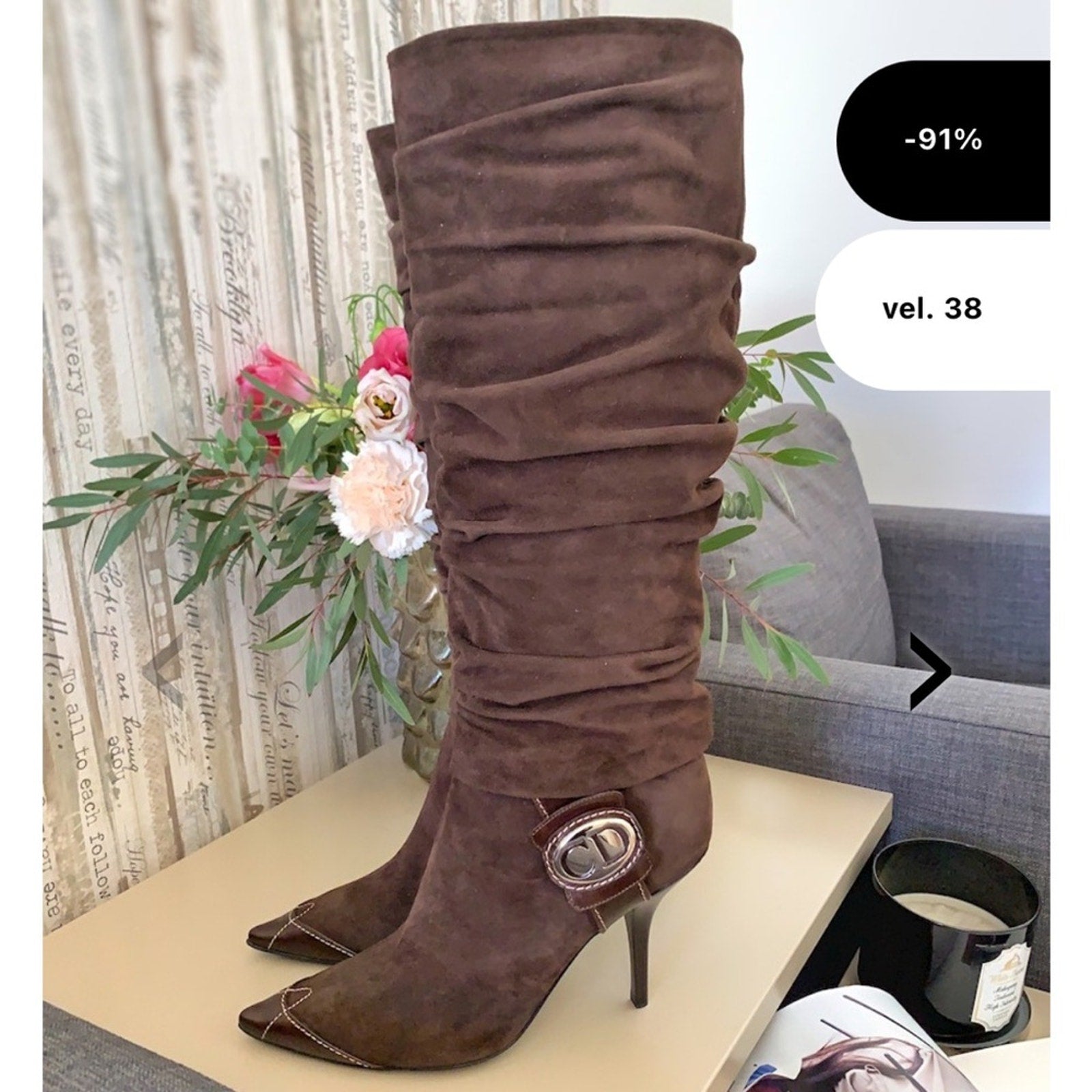 Vintage Christian Brown suede Dior boots 36.5 knee high western style boot