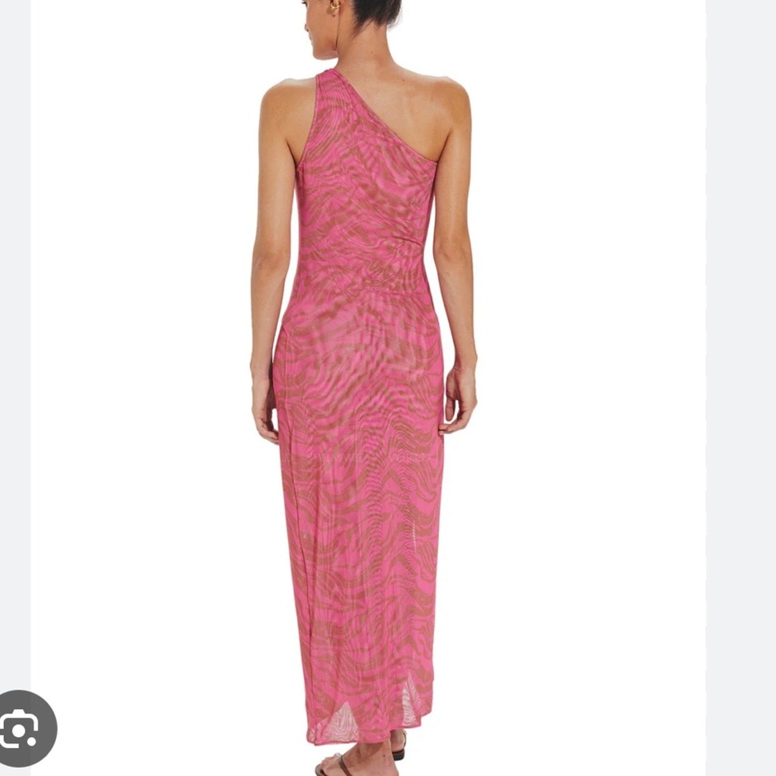 VIX Kiana long Mesh Cover up one shoulder Pink Zebra dress Size small
