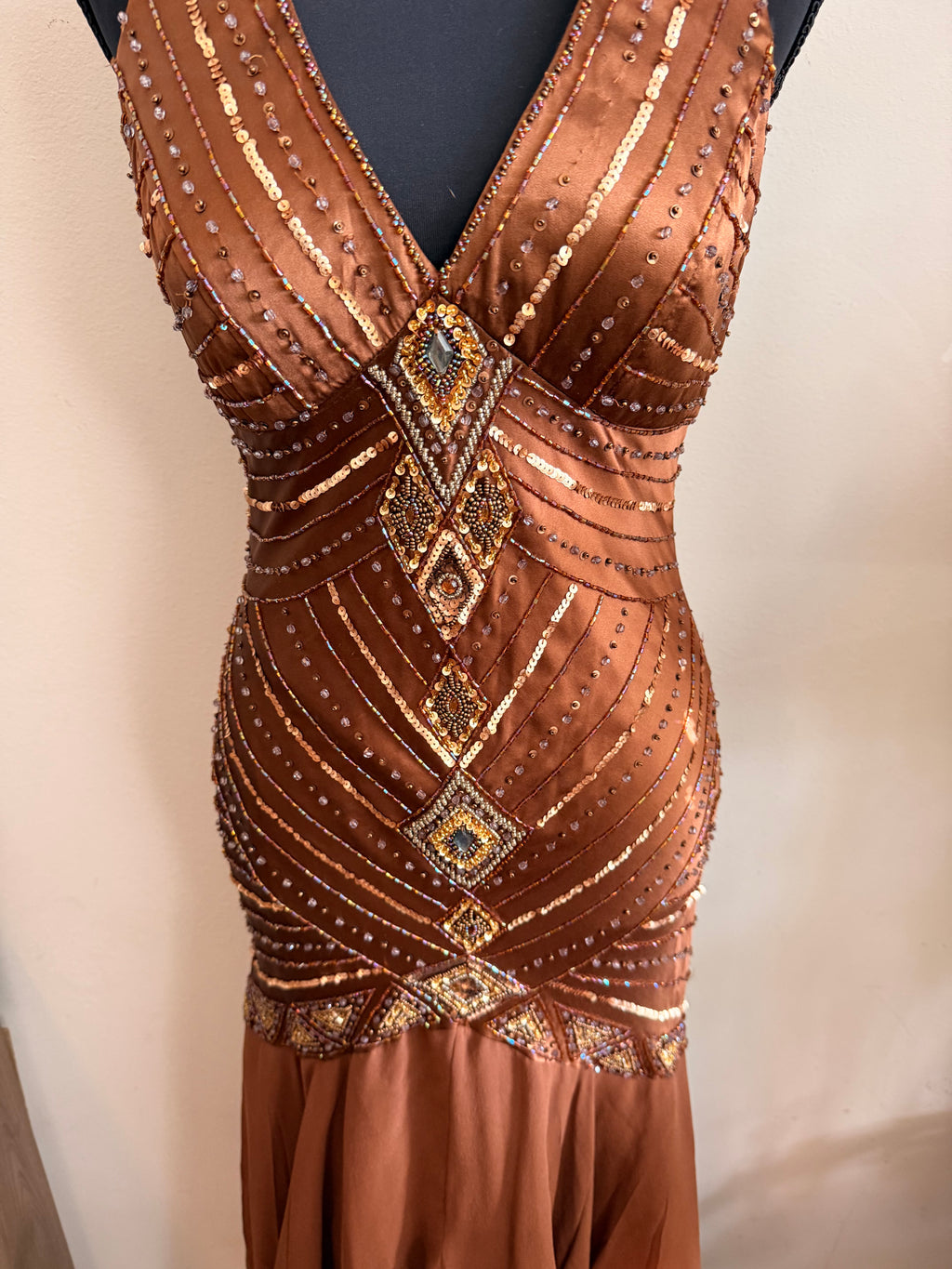 Sue Wong Silk beaded evening Gown