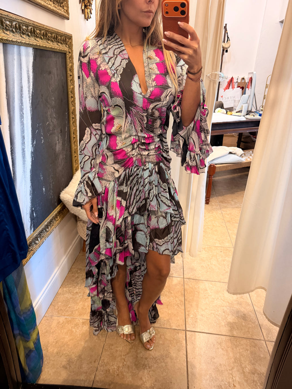 Roberto Cavalli ruffle high low dress