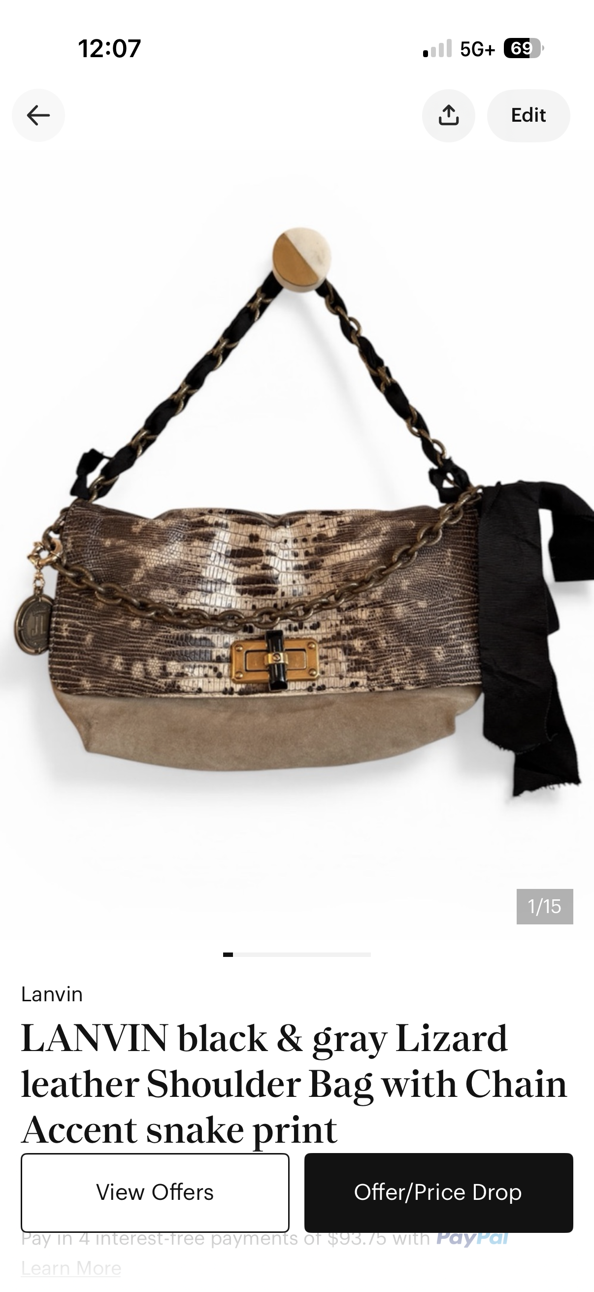 LANVIN snake skin suede shoulder bag￼