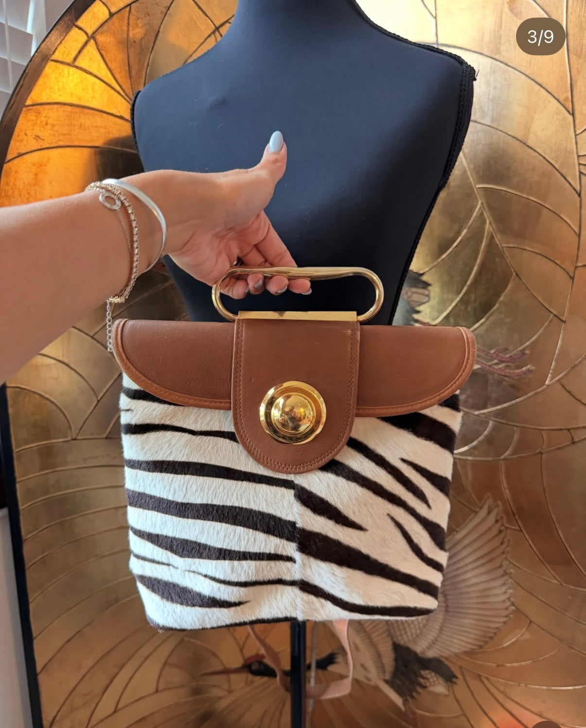 Zebra Pony hair top handle bag