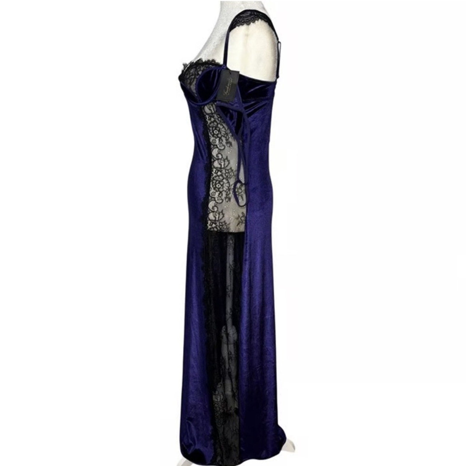 Vintage lingerie style lace maxi dress velvet purple, Frederick’s of Hollywood