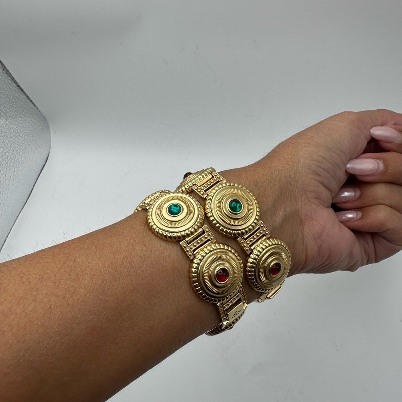 Vintage Girarducci 1960s gold plated jewel double bracelet watch stack sapphire