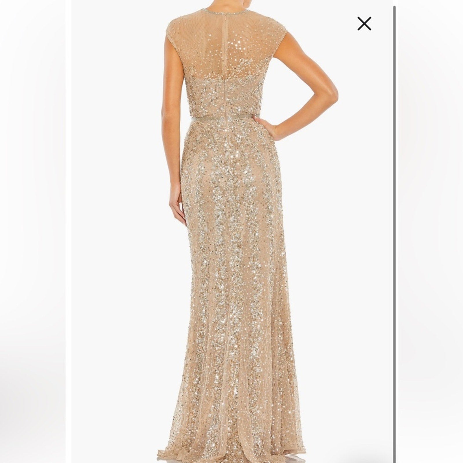 Mac Duggal Illusion Neck Sequin Gown blush pink silver beaded formal dress